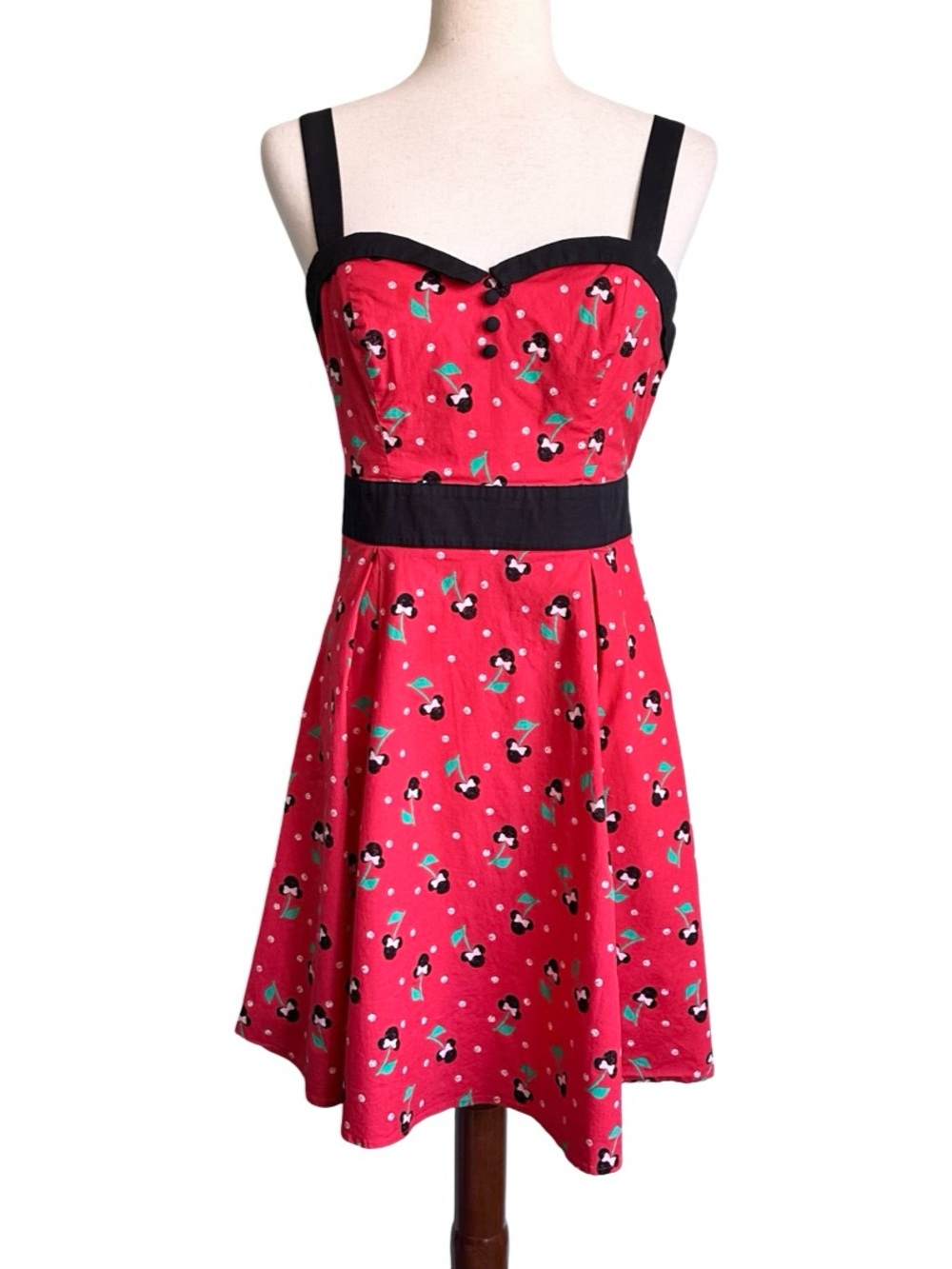 Disney Minnie Cherries Rockabilly Retro Red Mini Dress Medium Cute Dapper Days
